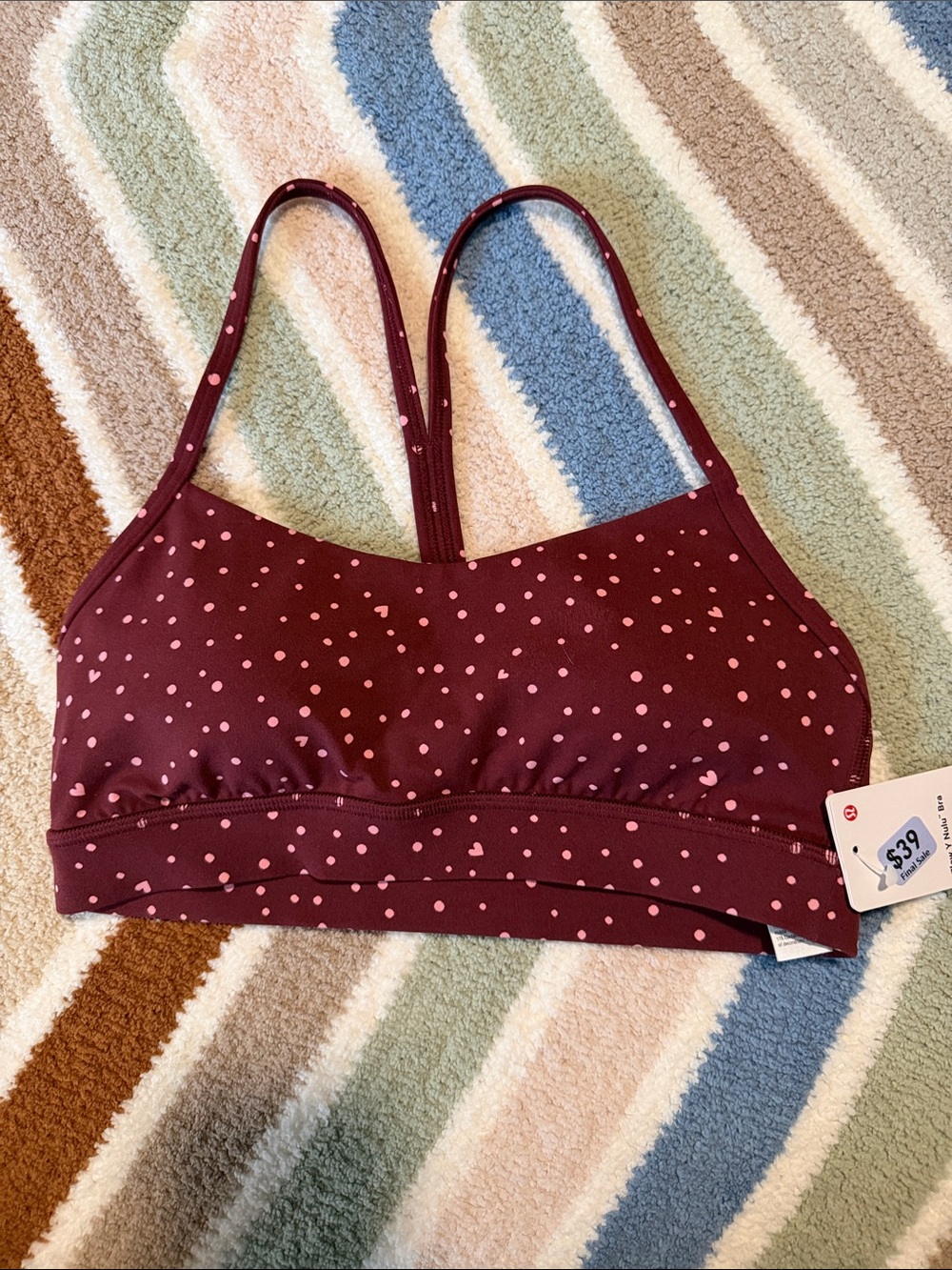 lululemon athletica Burgundy Bralette with Pink Polka Dots